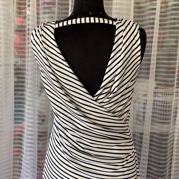 Robert Rodriguez Lydia Striped Cowl Neck Sheath Dress Women’s Medium Black/Cream - Picture 5 of 6